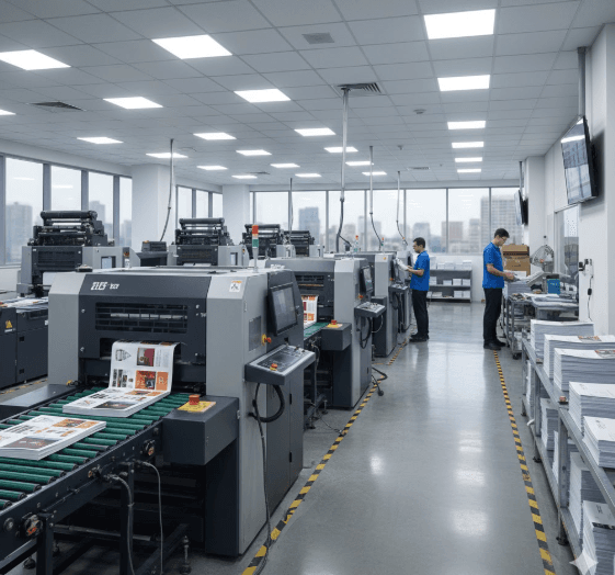 Challenge paper cutter operating in a professional print shop